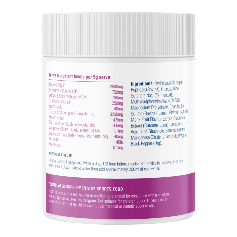 Total Joint Food bottle right side - label includes ingredients and directions for use