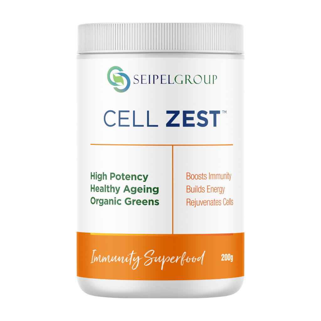 Cell Zest bottle front - High Potency Healthy Ageing Organic Greens. Immunity Superfood.