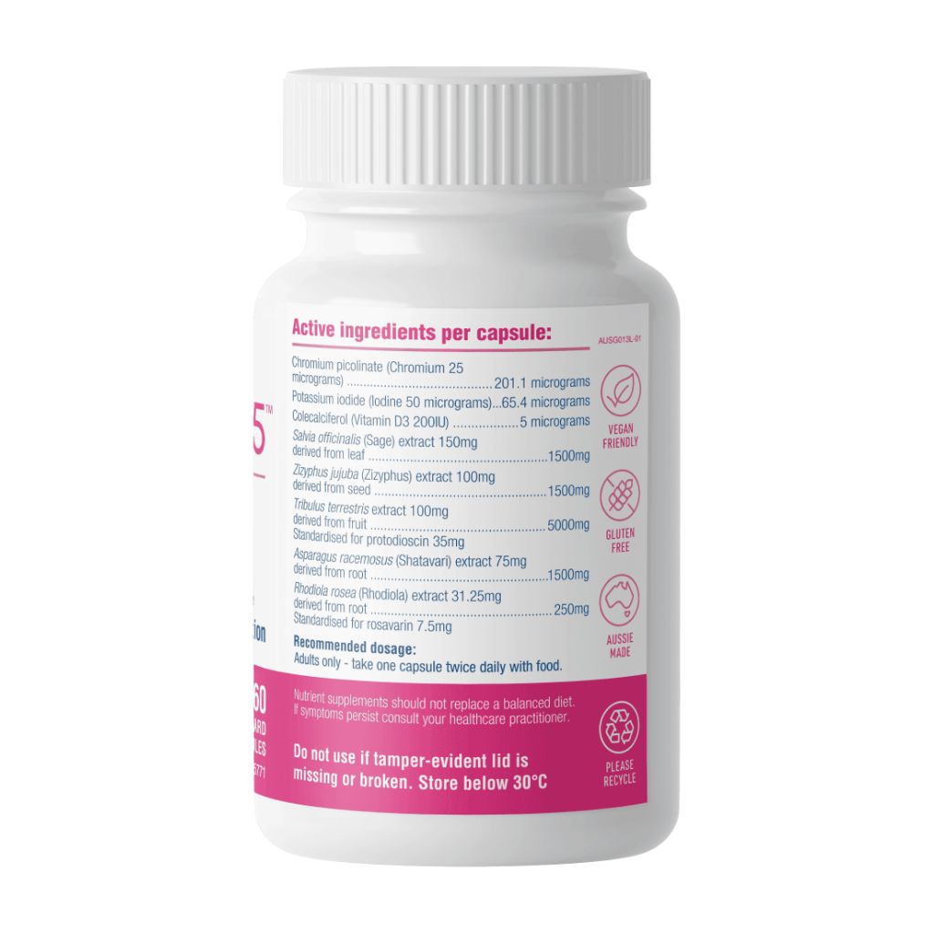 Femme 365 bottle right side - lists ingredients and recommended dosage