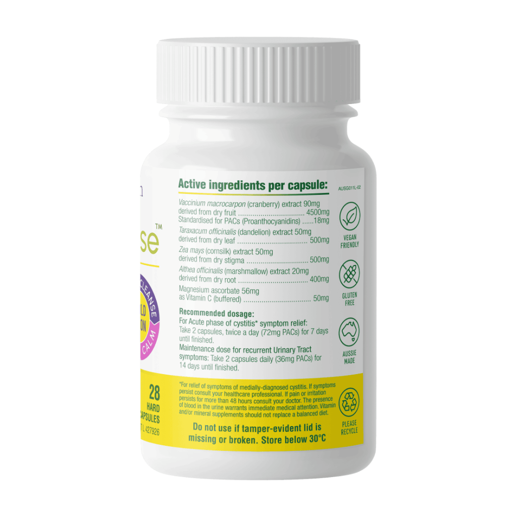 UT Cleanse bottle right side - lists ingredients and recommended dosage