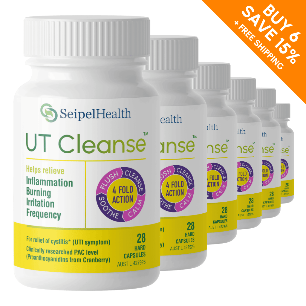 6 UT Cleanse bottles with buy 6 save 15% + free shipping discount graphic