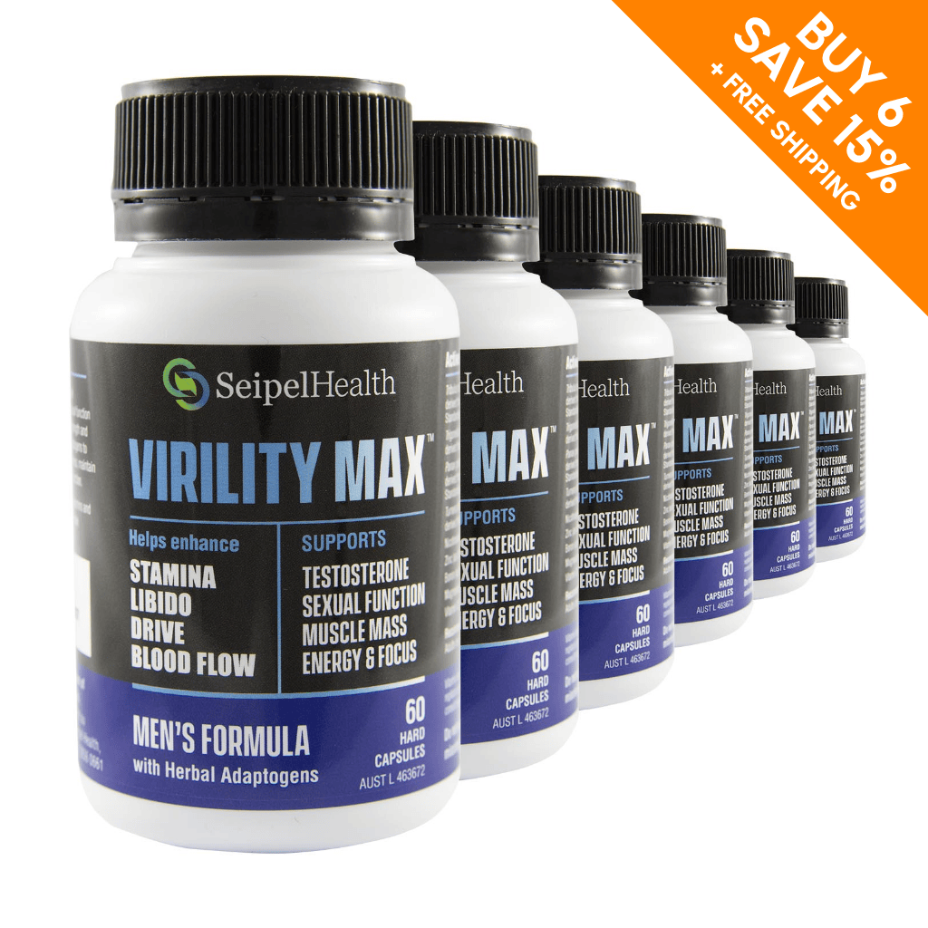 6 virility max bottles with buy 6 save 15% + free shipping graphic