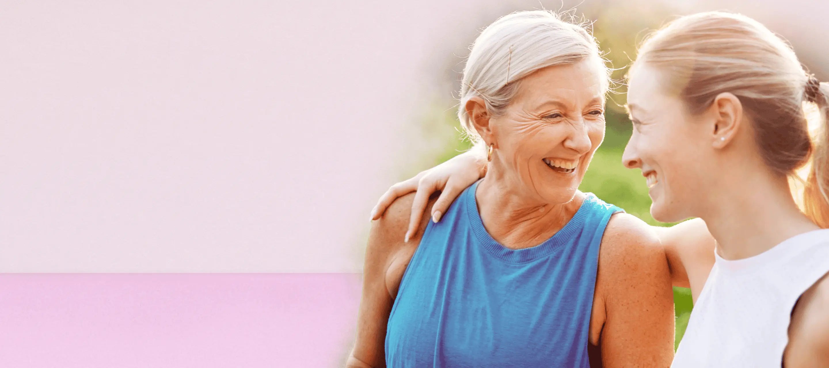Seipel Health Women's Health Range with two women smiling in the sunlight. Perimenopause, Menopause, Incontinence, Urinary Tract Health