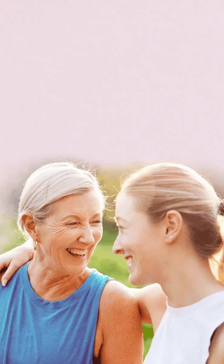 Seipel Health Women's Health Range with two women smiling in the sunlight. Perimenopause, Menopause, Incontinence, Urinary Tract Health