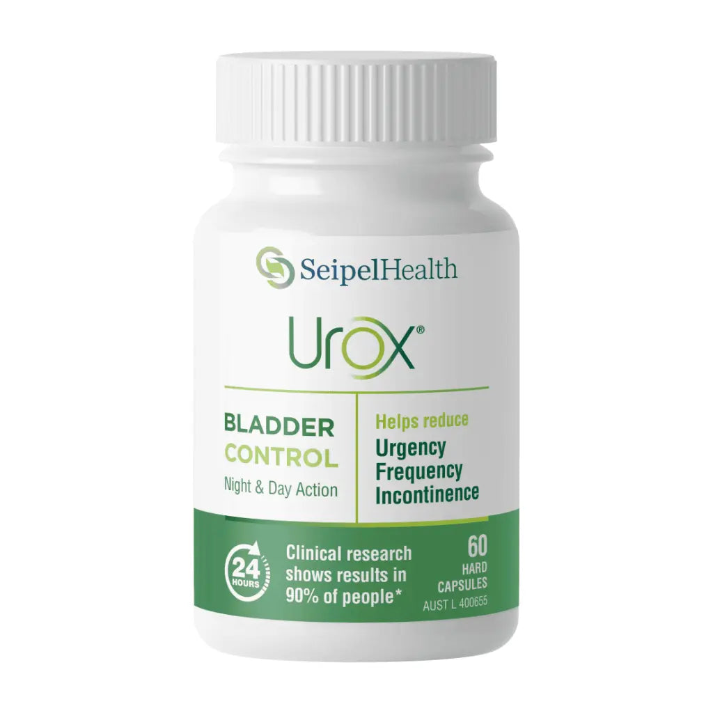 Urox® Bladder Control front of bottle - Bladder Control Day & Night Action. Helps reduce Urgency, Frequency, Incontinence. 