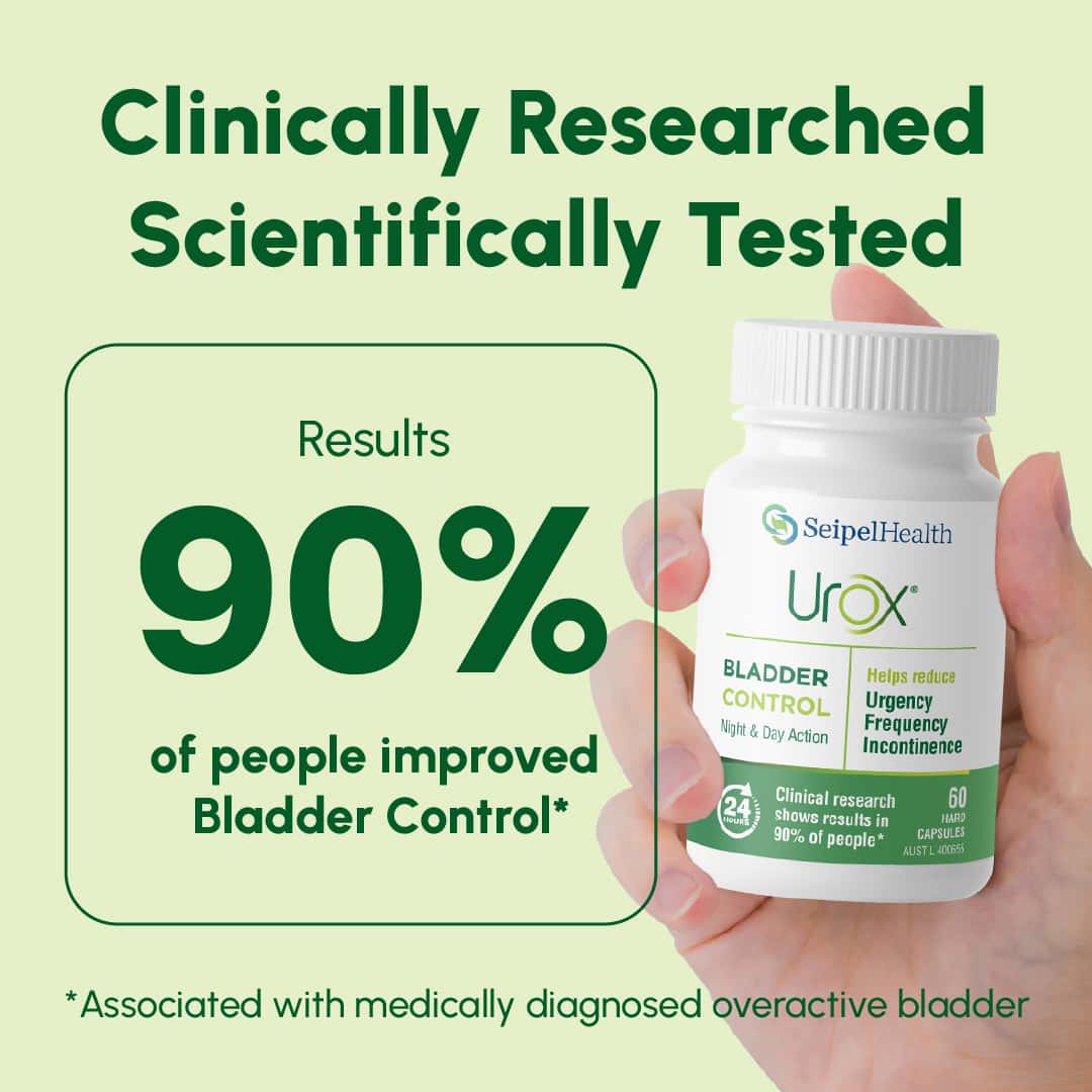 Urox® clinically researched, scientifically tested graphic. 90% if people improved Bladder Control*